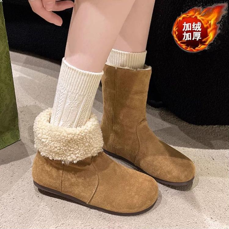 

Мягкие кожаные зимние ботинки на плоской подошве, женская обувь 2024 года, новые зимние плюшевые утолщенные пушистые ботинки, короткие ботинки, утепленные и хлопковые ботинки 40