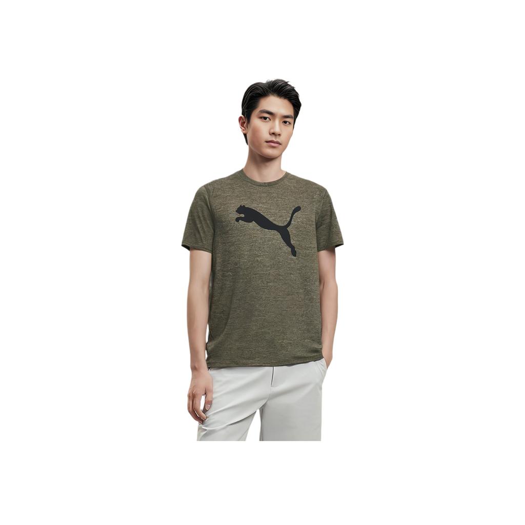 Puma Moisture Wicking Quick Dry Training Logo Print Pullover Crew Neck Short Sleeve T-Shirt Men Tops Dark-Olive-Green 522352-80