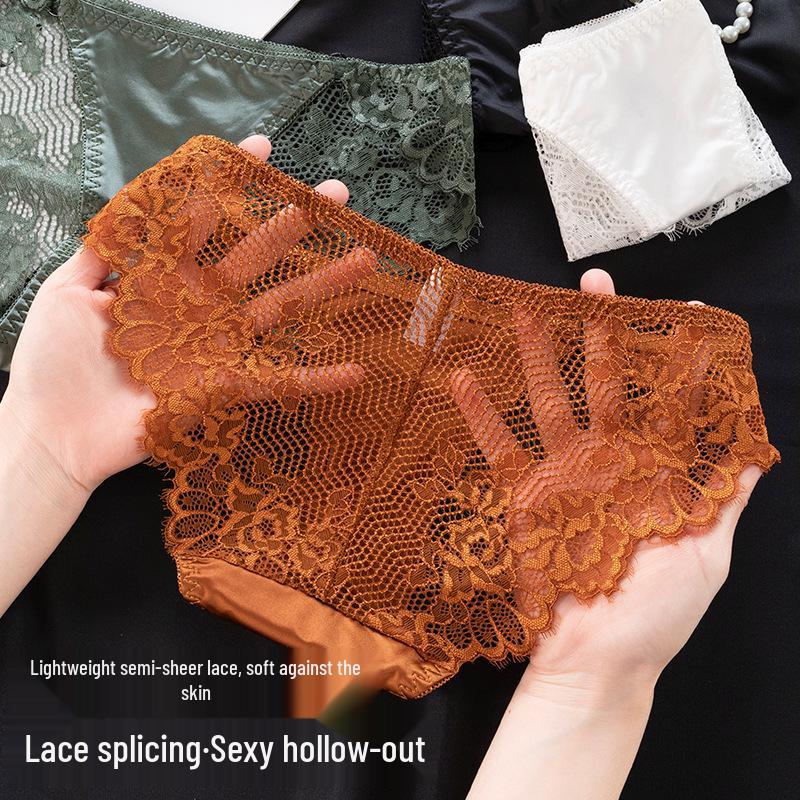 2025 Women's Low-Waist Lace Satin Panties with Cotton Crotch