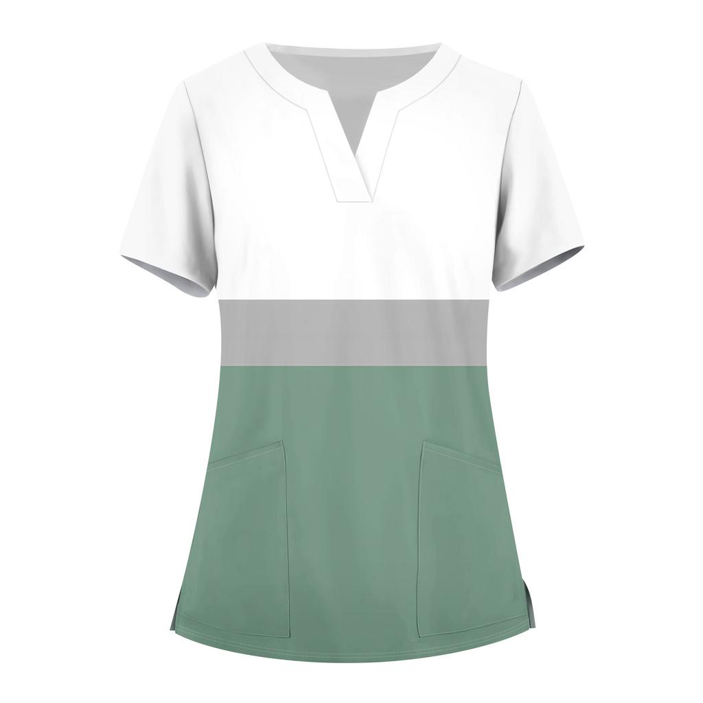 Women's Fashion V-neck Short Sleeve Workwear With Pockets Printed Tops Summer Tops For Women
