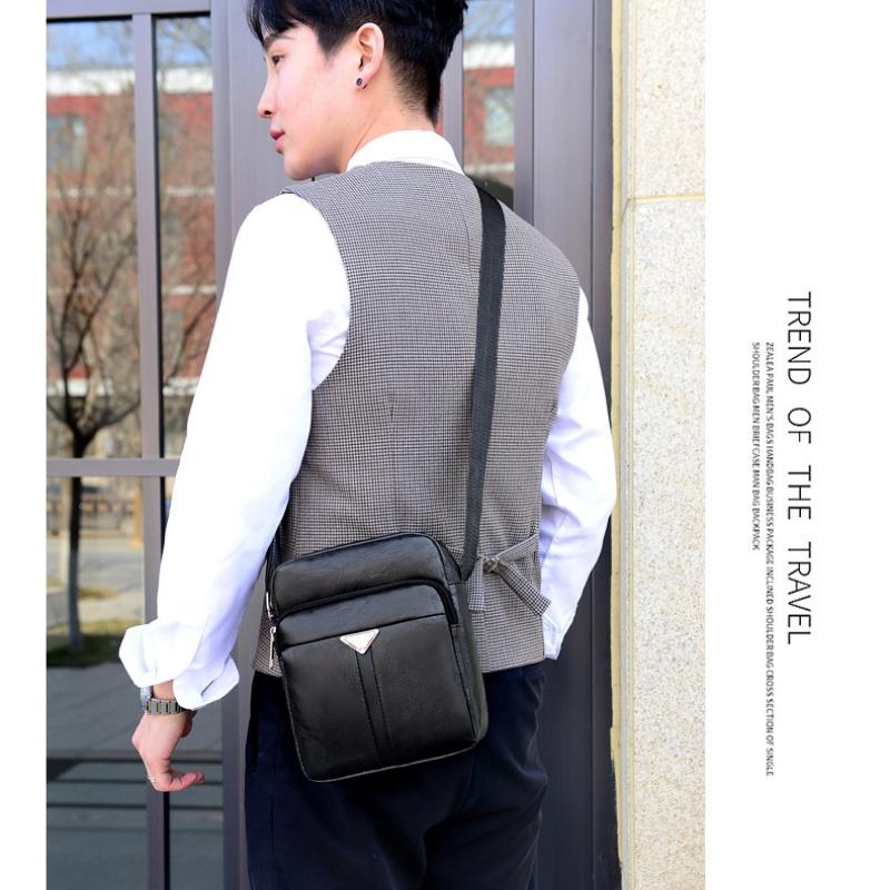 Men's Casual Crossbody Briefcase Backpack Korean Business PU Leather Business Solid Color Messenger Bag