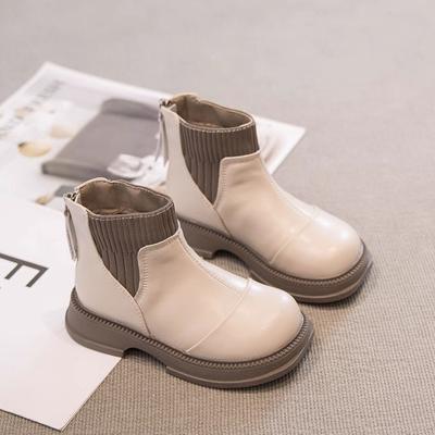 Botas Infantis para Menina Patchwork Moda Botas Casuais Infantis de Cano Curto Fundo Grosso Simples Botas Escolares de Couro para Crianças Pequenas Antiderrapantes