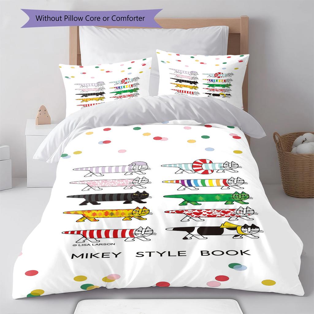 Lisa Larson Pattern Bedding,Quilt Set Quilt Cover Pillowcase Home Birthday Gift (1 * Duvet Cover + 2 * Pillowcase, Without Core)