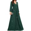 Glitzer langes Ärmel V-Ausschnitt Falten High-Waist Kleid Damen 2026 Frühling Neue Mode Formelles Abendkleid Damen