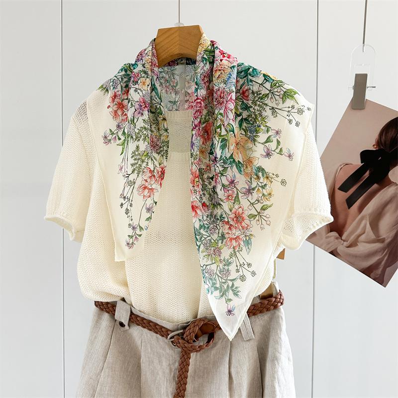 111 mulberry silk georgette 61 square scarf collection spring and autumn women's gift retro high-end silk scarf scarf