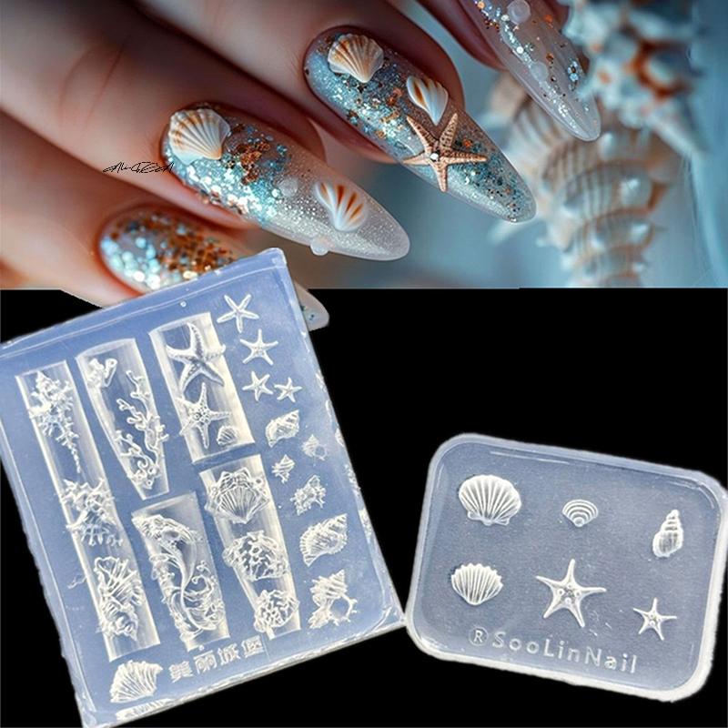 3D Silicone Carved Shell Conch Nail Art Mold Ocean Style Soft Silicone Nail Design Template DIY Nail Accessories for Salon