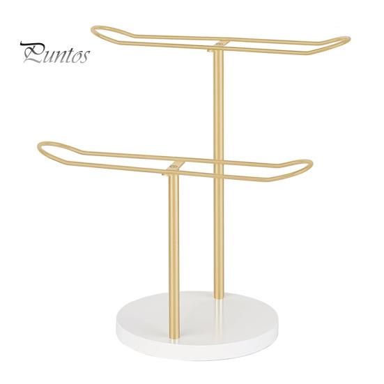 

2-уровневый держатель для повязки на голову, органайзер, Т-образный металлический держатель с круглым основанием, подставка для хранения повязок на волосы для девочек, женщин, браслетов белый/золотой