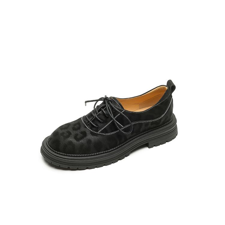 Fashion New Spring Genuine Leather Shoes for Women Fashion Leopard Print Round Toe Women Pumps Shoes Chunky Heels Loafers Platform Shoes