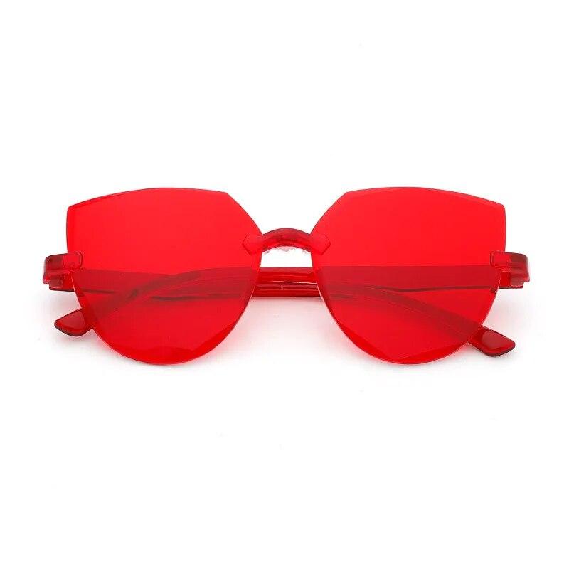 New Vintage Cat Eye Round Sunglasses Women Korean Transparent Rimless Gradient Sun Glasses Luxury Shades UV400 Oculos