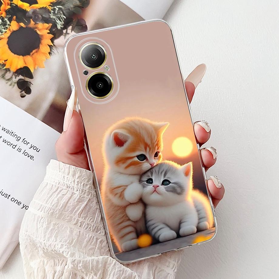 For Realme C67 4G 5G / Realme 12 Lite 4G Case RMX3782 RMX3890 Clear Soft TPU Cover Colorful Flower Cute Cartoon Cool Dragon Etui