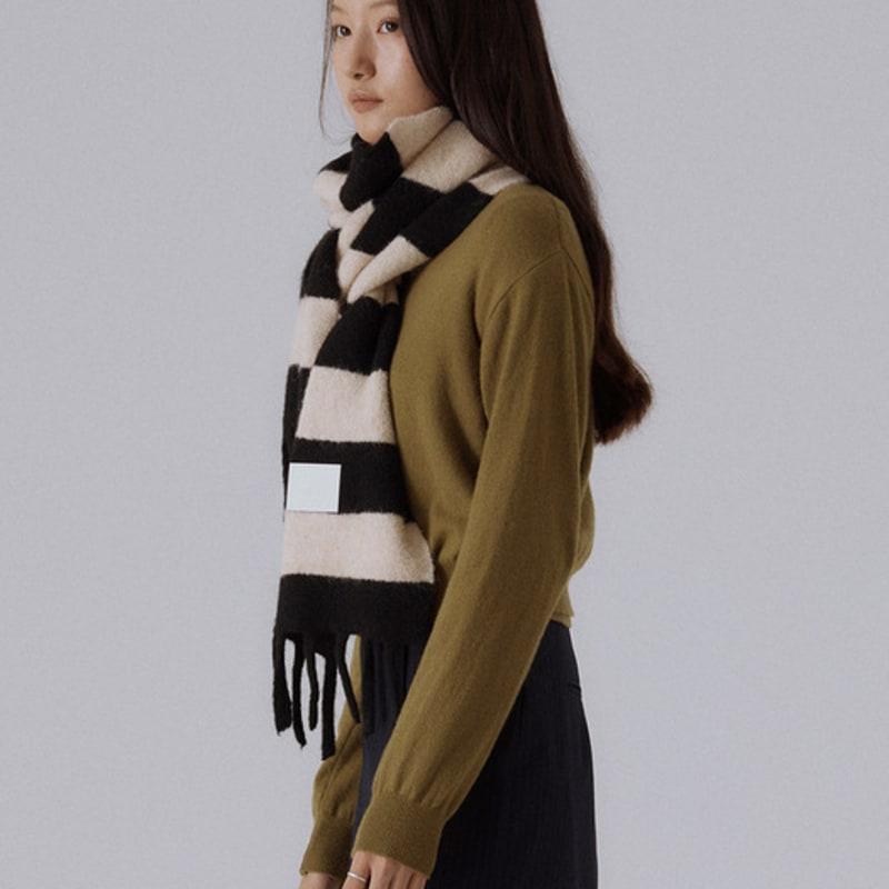 SILN Bold stripe knit muffler (OAT/BLACK)