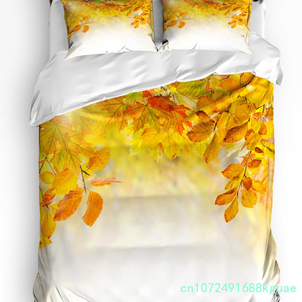 Thanksgiving Autumn Pumpkin Leaves 3pcs Bedding Set For Bedroom Double Bed Home Textile Duvet Cover Quilt Cover Pillowcase