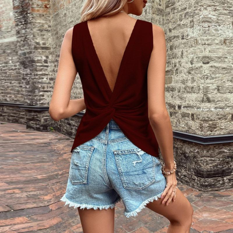 Summer's New Sexy Backless V-neck T-shirt Vest Casual Sports Top