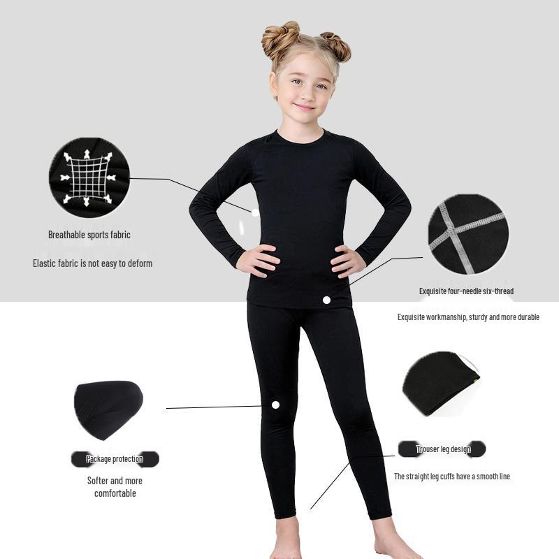 Girls' Velvet-Lined Warm Underwear Set - Seamless Long Sleeve and Pants for Autumn/Winter