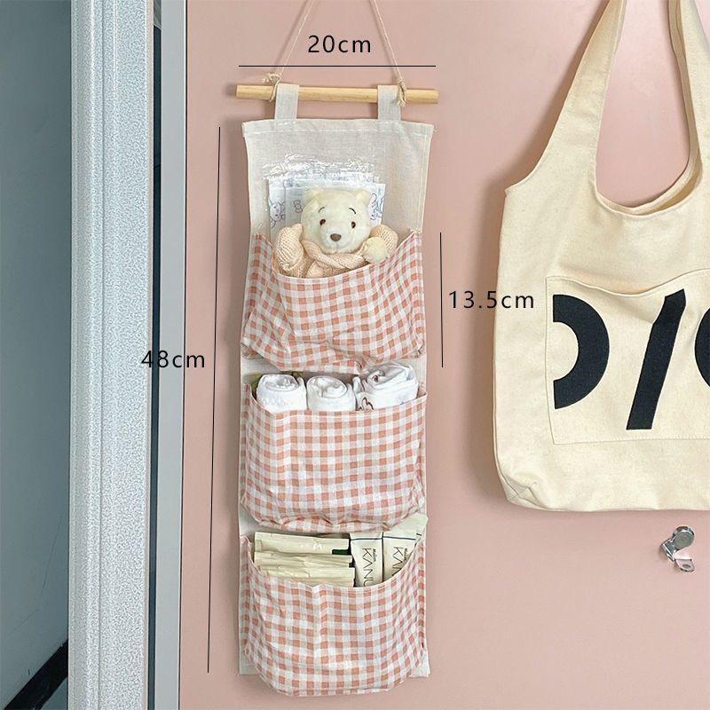 Pink Storage Bag Rack Canvas Wall Mounted Bedroom Storage Bag Multifunctional For Books, Jewelry, And Miscellaneous Items