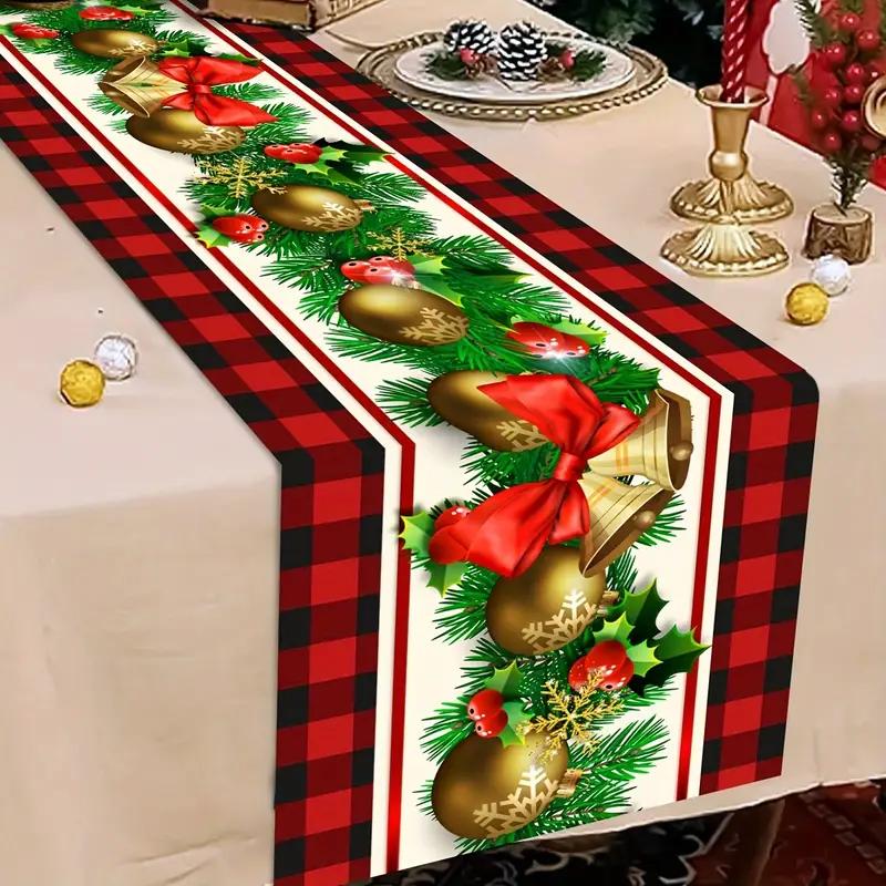 Christmas Poinsettia Flowers Linen Table Runner Holiday Party Decor Winter Xmas Kitchen Dining Table Runner Christmas Decoration