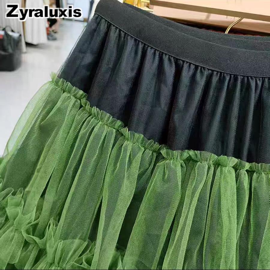 Neues Patchwork Colorblock Netzkleid für Mädchen, Fee Prinzessinnenkleid, Tüllkleid, INS Tanzperformance Halbkörper Kurzer Rock