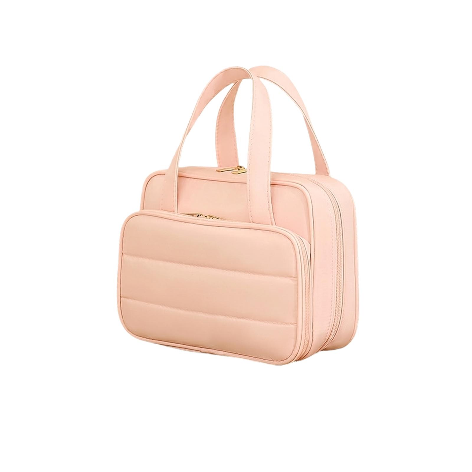 

Travel Makeup Bag Portable Cosmetic Organizer Storage Case with Dual Compartments and Carry Handles for Toiletries Accessories one size рожевий