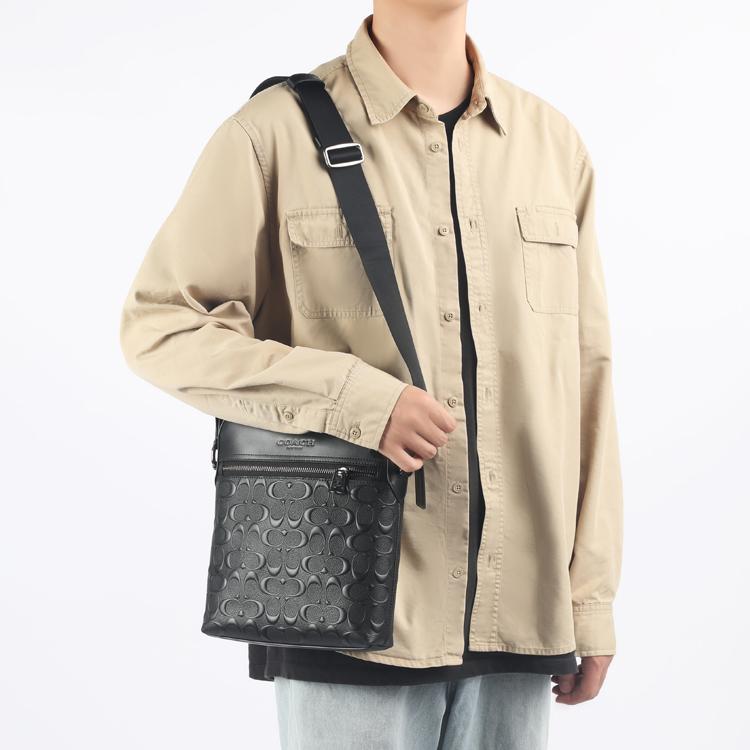 COACH Houston Cow Leather Shoulder Bag, Crossbody Bag Small Men's Black 4009-QBBK