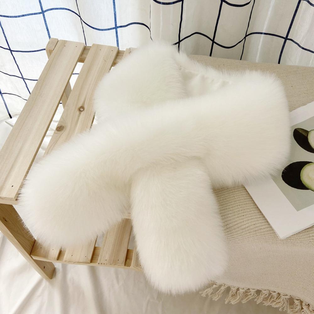 Versatile Faux Fox Rabbit Fur Collar Scarf Solid Color Neck Warmers Cozy Faux Fur Scarf  For Women