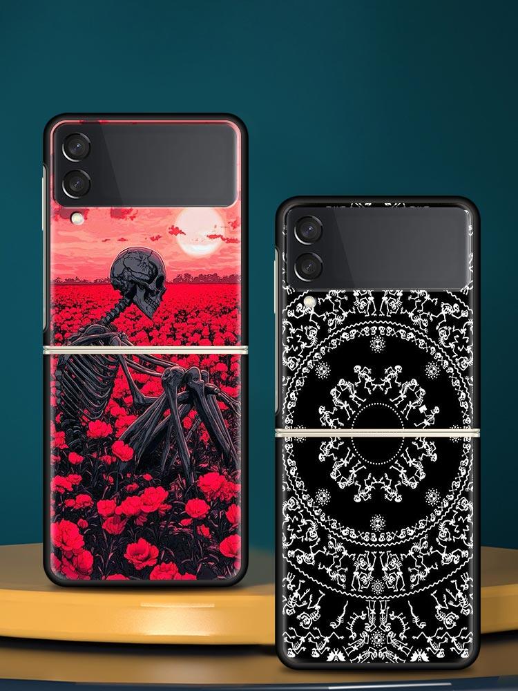 Skeleton Skull Hard PC Phone Case For Samsung Galaxy Z Flip 7 6 5 4 Black Cover For Galaxy Z Flip 3 Foldable Shell Fundas Capas