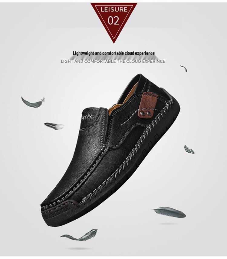 Hand-Stitched Men’s Leather Slip-On Loafers - Outdoor Casual, Low-Top, Plus Size.