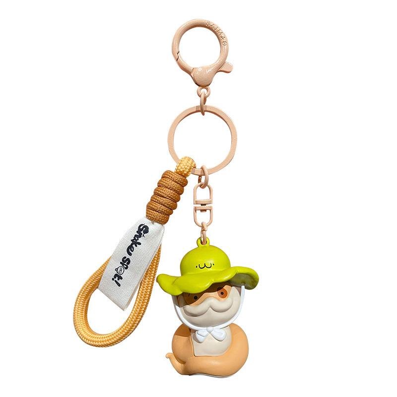 Jahr der Schlange Welpe Schlange Punkt Schlüsselanhänger Cartoon Strohhut Schlange Puppe Schultasche Anhänger Neujahrsgeschenk