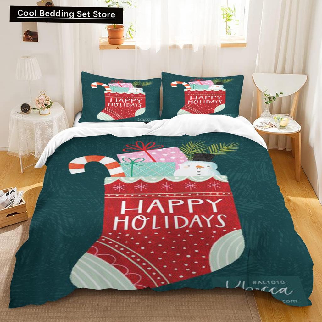 Comforter Christmas Snowman Cartoon Kids Lightweight 3D Printing Bedding Set 2/3 Piece Bedding Set For Kids Adult Gift