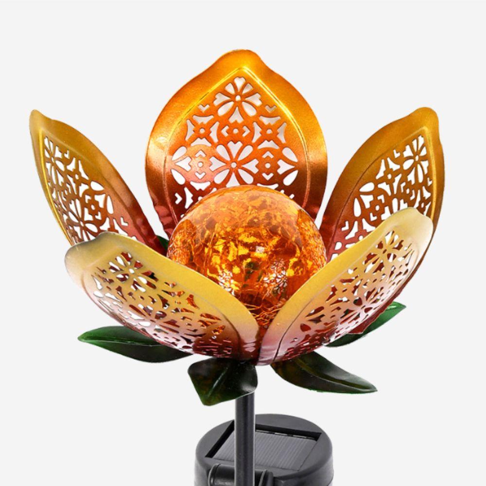 Lotus Shaped Solar Powered Lamp Hollow Out Design Waterproof Garden Decoration Lamp LED Flower Iron Ground Plug