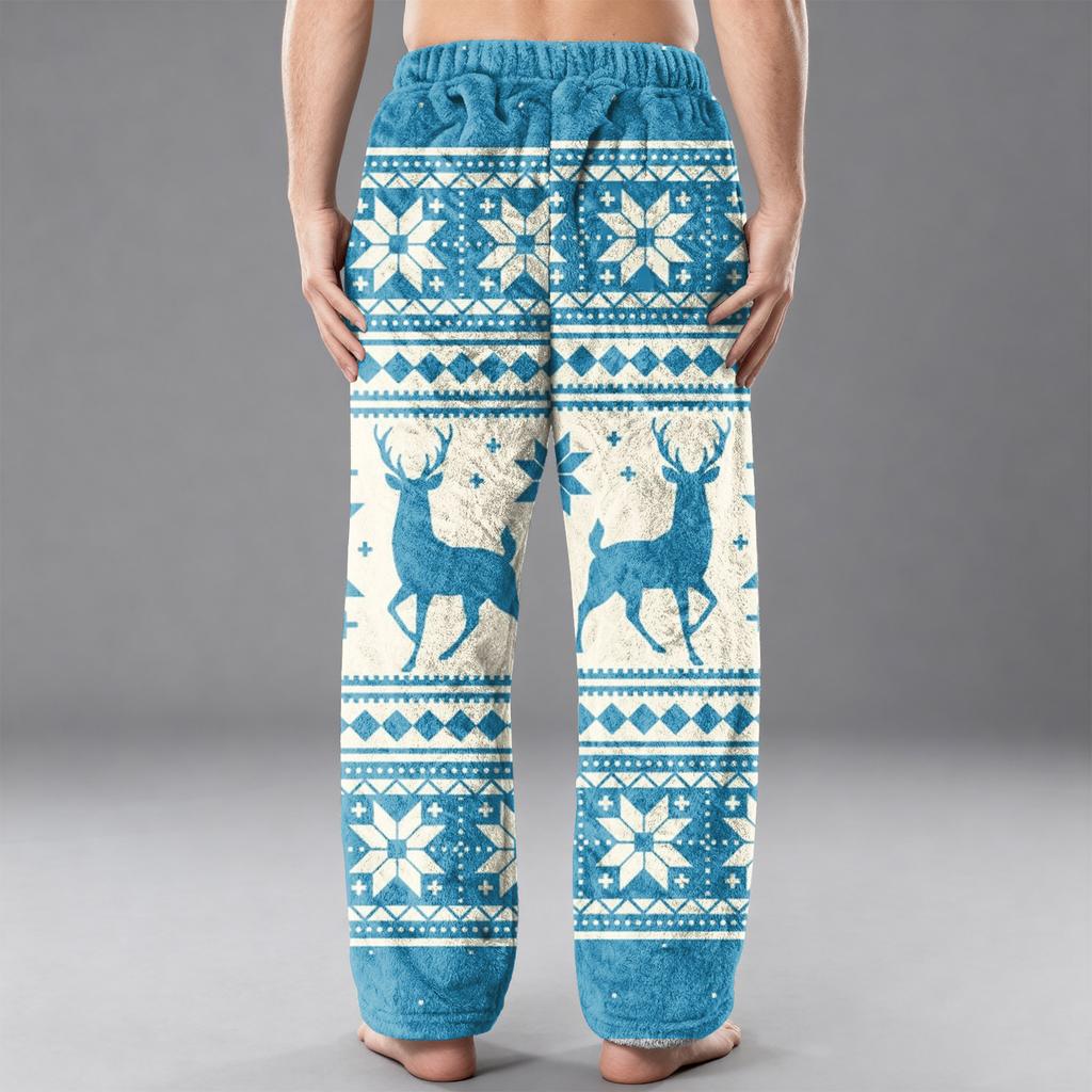 Men's Flannel Pocket Casual Pants, Printed Pocket Casual Pants, Home Sleeping Pants