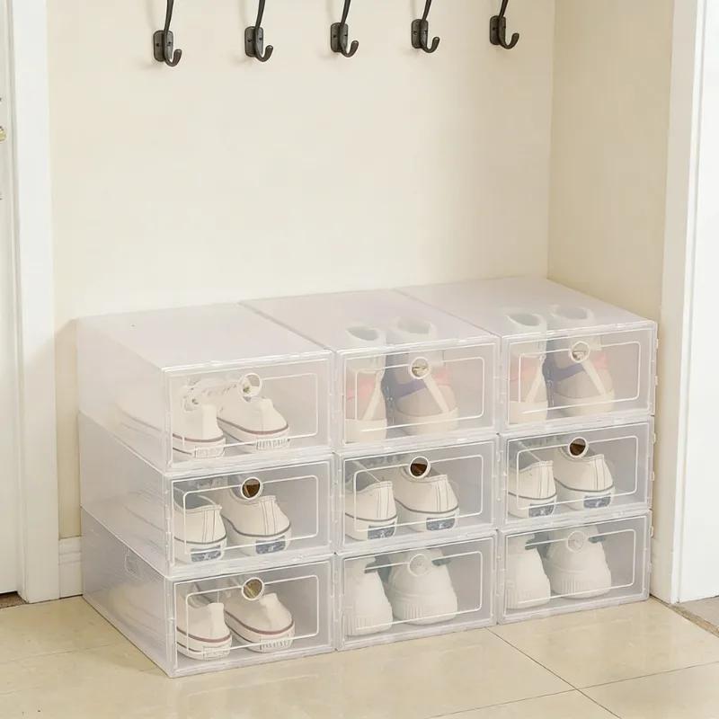 Dustproof Household Storage Box Fold Plastic Thickened Transparent Shoes Box Stackable Combined Shoe Cabinet Organizer Case