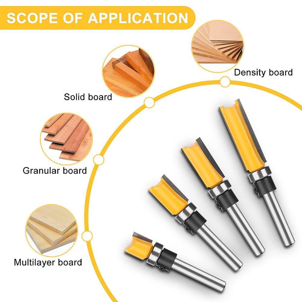 4Pcs 1/4'' Shank Top Bearing Flush Trim Carbide Router Bit Set Milling Cutter