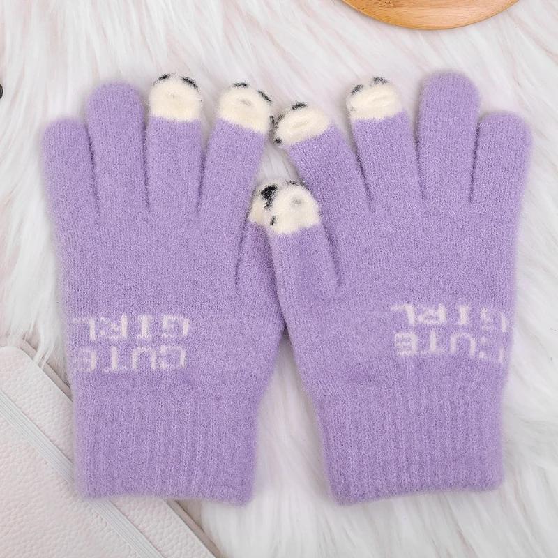 Touchscreen Winter Gloves for Women Cute Cartoon Full Finger Fleece Lined Warm Elastic Outdoor Daily Use Holiday Accessories