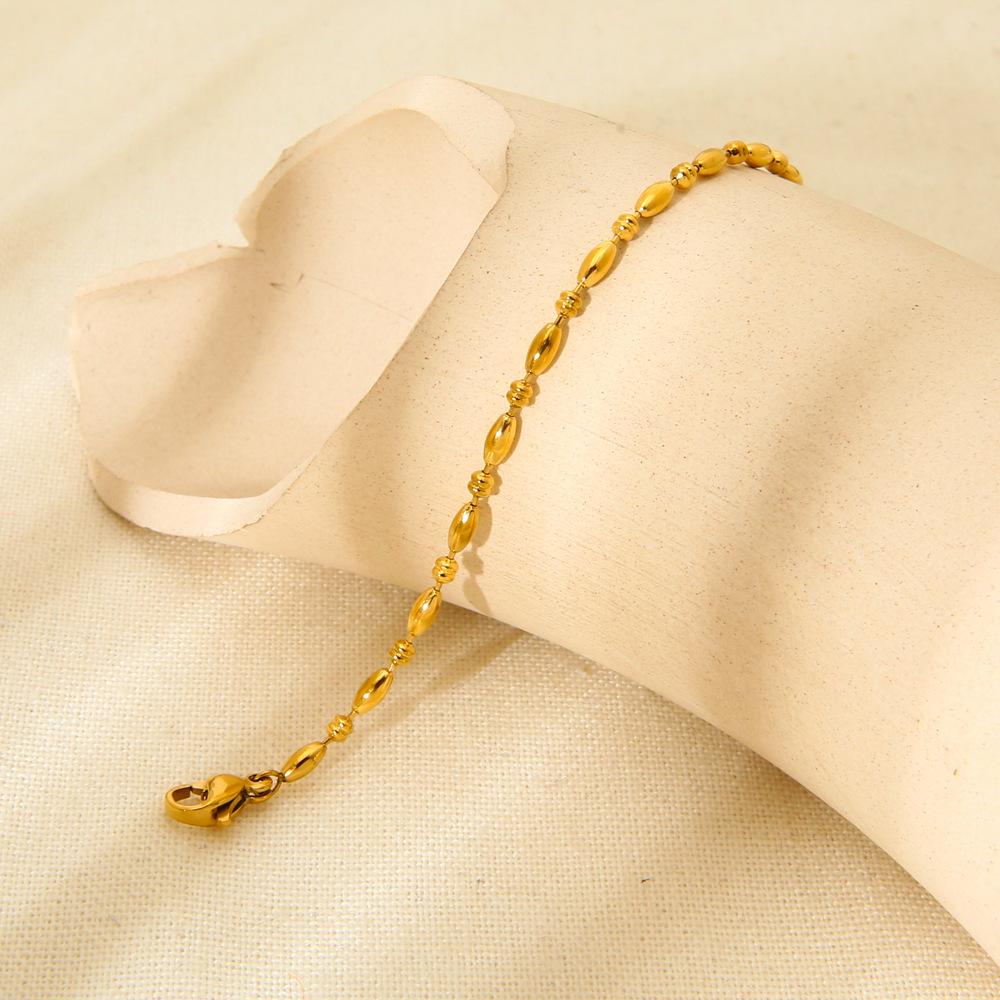 Minimal Versatile Stainless Steel Rice Bead Stacked Plain Chain Bracelet Plated 18K Gold Jewelry Niche Design