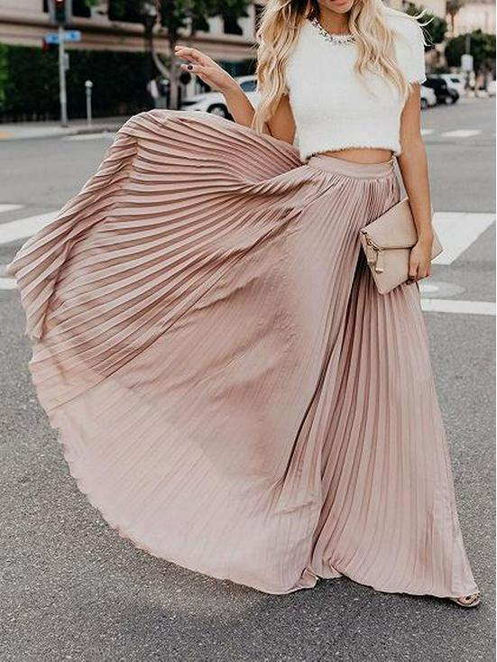 Elegant High-Waist Pleated Maxi Skirt for Women