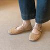 Sheepskin woven hollow hole shoes, breathable Mary Jane sandals for women's summer one-word belt flat-soled single shoes
