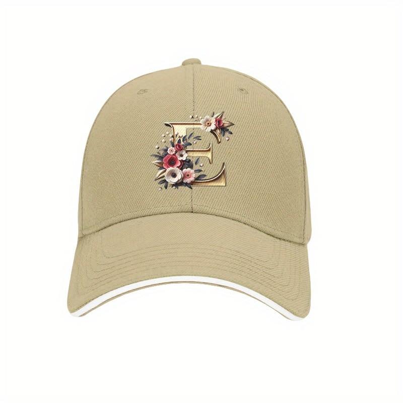 Floral Letter E Baseball Cap Unisex Polyester Casual Adjustable Sun Protection Dad Hat