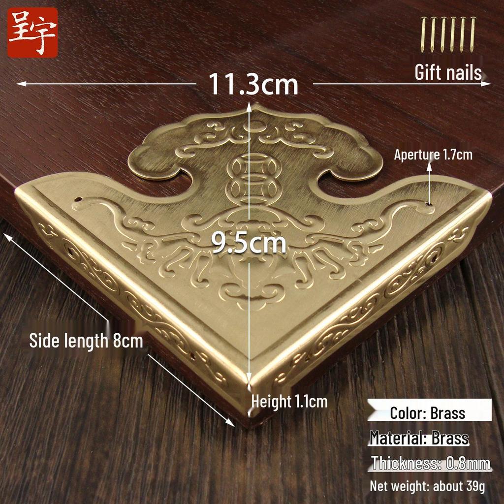 Protezione d'angolo antica in rame stile cinese - Bordo decorativo inciso in ottone per mobili