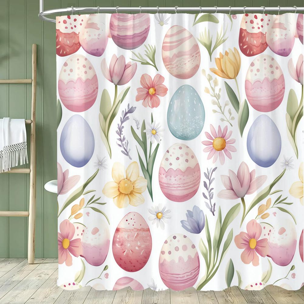 Paaseieren Douchegordijn, Schattig Konijn Bedrukt Badkamer Decoratief Douchegordijn, Stof Huis Gordijn met Haken