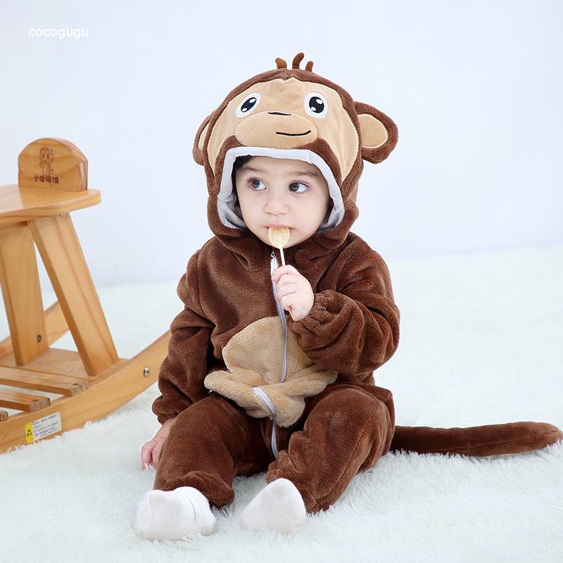 Combinaison Singe Bébé Garçon Fille Pyjama Nouveau-né Vêtements Bébé Combinaisons Mignonnes Flanelle Chaude Combinaison Unique Hiver Halloween Tenue Animal 9M(6-12 Months)