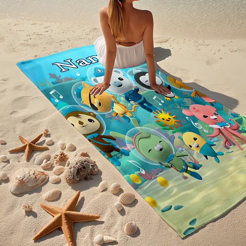 Custom Name Ultra-Soft Beach Towel with The Octonauts Theme,Ideal for Pool - Camping, Diving - Perfect Travel Essential, Vibrant Beach Towel.