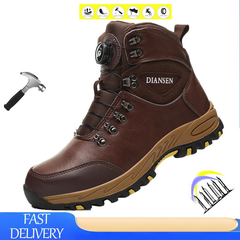 New Rotary Buckle Waterproof Safety Boots Men Indestructible Steel Toe Work Boots Anti-smash Stab-resistant Protective Boots