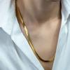 Copper 18k Gold Color 4mm Flat Chain Necklace For Women Luxury Fine Jewelry Wedding Gift Choker Clavicle