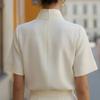 Spaltkragen Kurzarmbluse Damen Elegant Stehkragen Halbarm Top Büro Dame