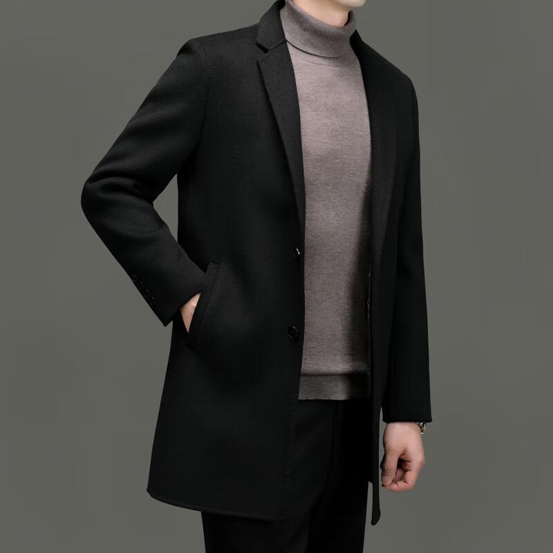 FengXun Men's Mid-Length Wool Blend Coat with Detachable Down Liner
