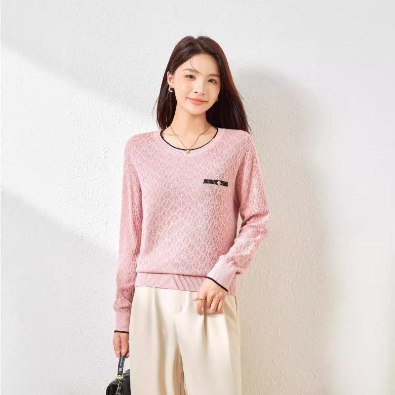 

Silk wool blended wool sweater women s crew neck jacquard sweater knitted sweater top bottoming shirt 120 (120-67.5 kg) розовый