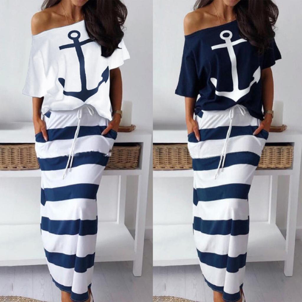 Women's Two-piece One-shoulder Printed Skirt Suit