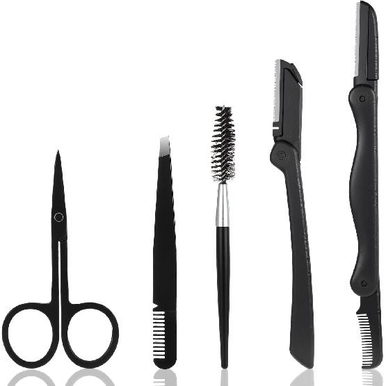 Eyebrows Razor, 5-in-1 Eyebrow Set, Eyebrows Trimmer Kit, Professional Eyebrow Grooming Set Including Comb Tweezers, Scissors, Brow Razors, Brush for