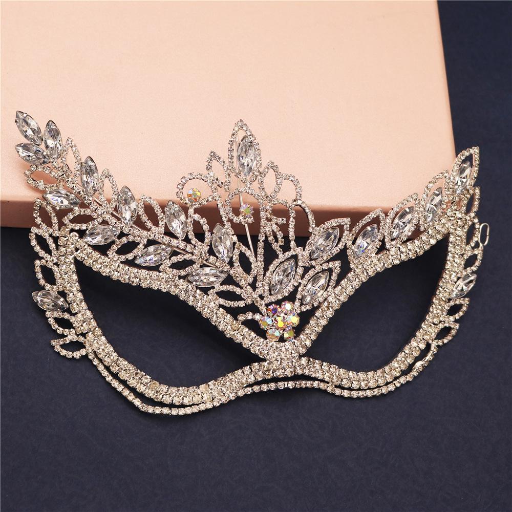 New Halloween Dance Half-Face Mask, Performance Blindfold, Party Party Mask, Rhinestone Alloy Leaf-Shaped Crown