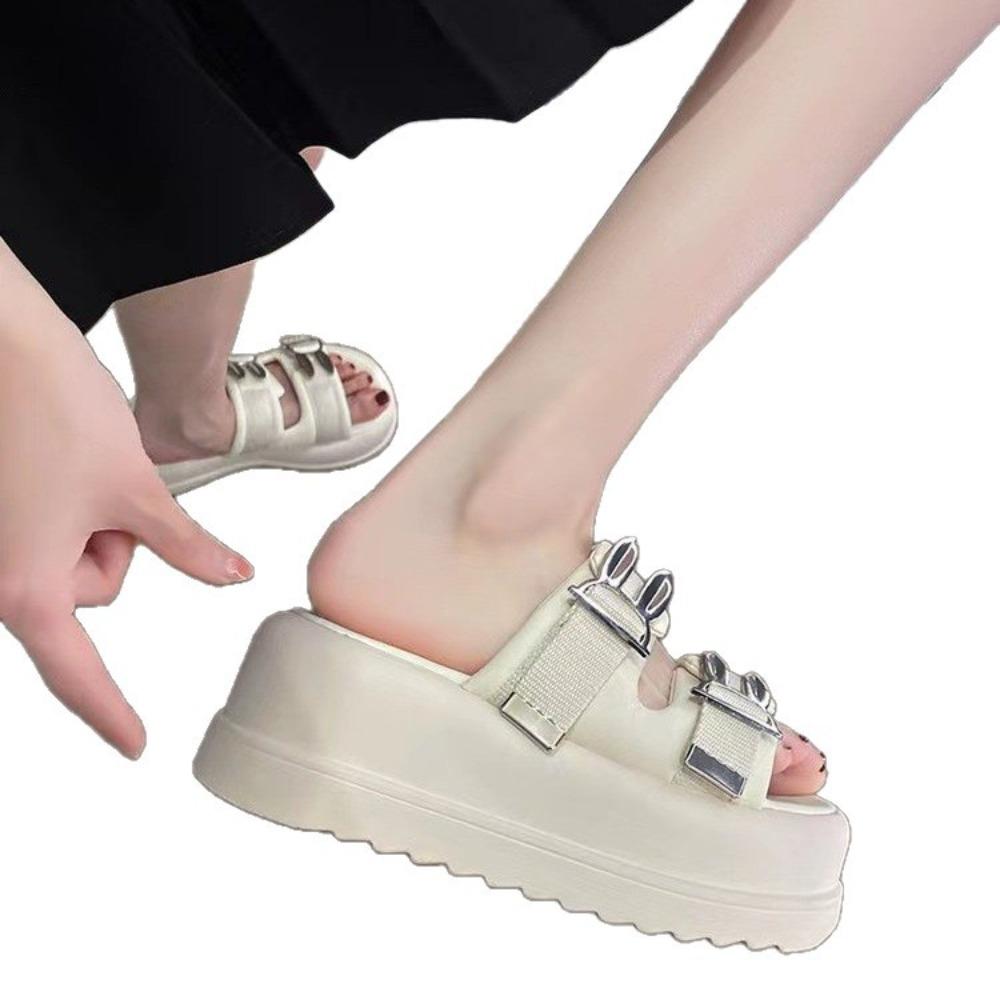 Super Thick-soled Rabbit Ears Cool Slippers Women Wear Versatile Soft-soled Sandals One-word Drag slippers